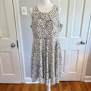 41 Hawthorn Women XL Fit and Flare Dress White Black Polka Dot Sleeveless